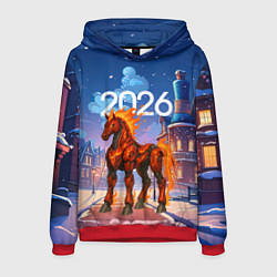 Мужская толстовка Красная огненная металлическая лошадь 2026