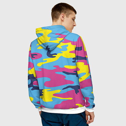 Мужская толстовка Камуфляж: голубой/розовый/желтый / 3D-Белый – фото 4