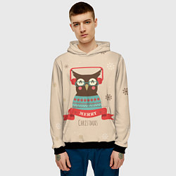 Толстовка-худи мужская Сова в наушниках, цвет: 3D-черный — фото 2