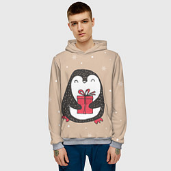 Толстовка-худи мужская Пингвин с подарком, цвет: 3D-меланж — фото 2