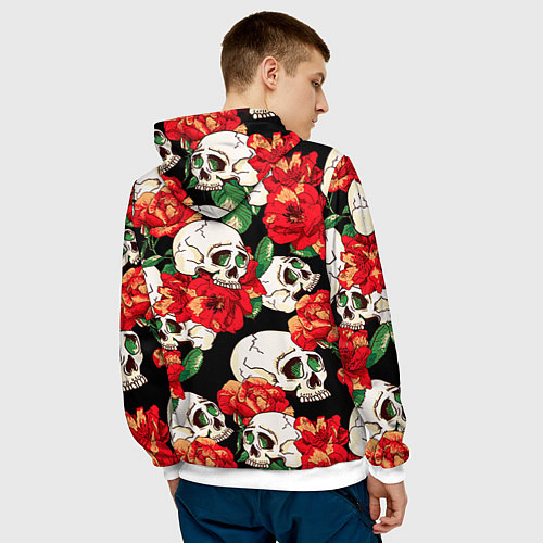 Мужская толстовка Черепки и розы / 3D-Белый – фото 4