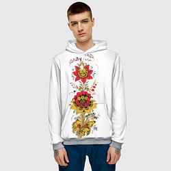 Толстовка-худи мужская Хохлома: цветы, цвет: 3D-меланж — фото 2