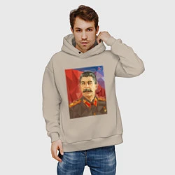 Толстовка оверсайз мужская Сталин: полигоны, цвет: миндальный — фото 2