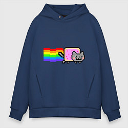 Толстовка оверсайз мужская Nyan Cat, цвет: тёмно-синий
