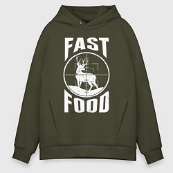 Толстовка оверсайз мужская FAST FOOD олень в прицеле, цвет: хаки