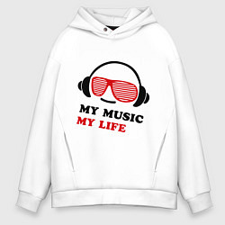 Толстовка оверсайз мужская My music my life, цвет: белый