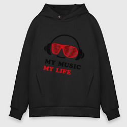 Толстовка оверсайз мужская My music my life, цвет: черный