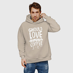 Толстовка оверсайз мужская Ghouls Love Coffee, цвет: миндальный — фото 2