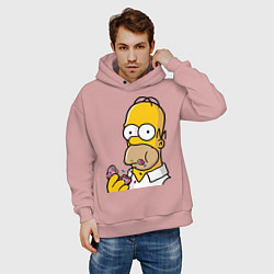 Толстовка оверсайз мужская Гомер с Пончиком, цвет: пыльно-розовый — фото 2