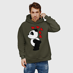Толстовка оверсайз мужская Поцелуй панды: для него, цвет: хаки — фото 2