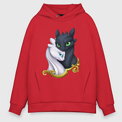 Толстовка оверсайз мужская Дневная и ночная фурия, цвет: красный