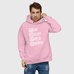 Толстовка оверсайз мужская Eat, Sleep, Apex, Repeat, цвет: светло-розовый — фото 2