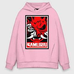 Толстовка оверсайз мужская Cyberpunk 2077: Samurai Poster, цвет: светло-розовый