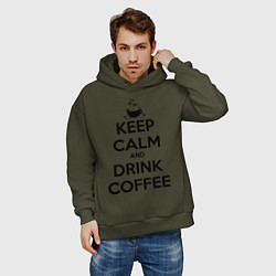 Толстовка оверсайз мужская Keep Calm & Drink Coffee, цвет: хаки — фото 2