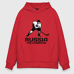 Толстовка оверсайз мужская Russia: Hockey Champion, цвет: красный