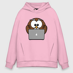 Толстовка оверсайз мужская Сова с ноутбуком, цвет: светло-розовый