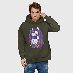 Толстовка оверсайз мужская Rasta Unicorn, цвет: хаки — фото 2