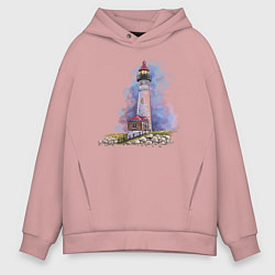 Толстовка оверсайз мужская Crisp Point Lighthouse, цвет: пыльно-розовый
