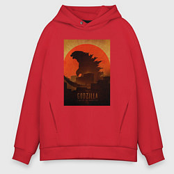 Мужское худи оверсайз Godzilla and red sun