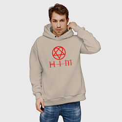 Толстовка оверсайз мужская HIM LOGO RED, цвет: миндальный — фото 2