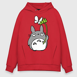 Толстовка оверсайз мужская Totoro и бабочка, цвет: красный