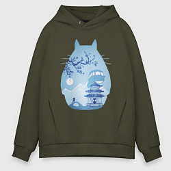 Толстовка оверсайз мужская Тоторо Миядзаки, цвет: хаки