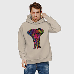 Толстовка оверсайз мужская  Слон с орнаментом, цвет: миндальный — фото 2