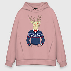 Толстовка оверсайз мужская Hipster Deer, цвет: пыльно-розовый