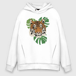 Толстовка оверсайз мужская Тигр в джунглях, цвет: белый