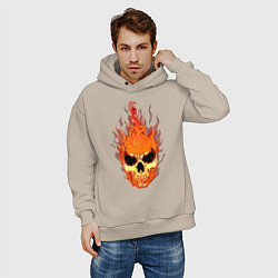 Толстовка оверсайз мужская Fire flame skull, цвет: миндальный — фото 2