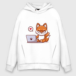 Мужское худи оверсайз Cute fox and laptop