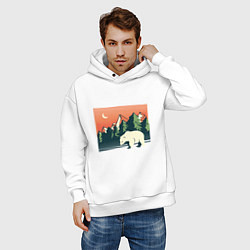 Толстовка оверсайз мужская Белый медведь пейзаж с горами, цвет: белый — фото 2