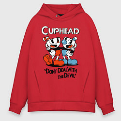 Толстовка оверсайз мужская Cuphead, Dont deal with devil, цвет: красный