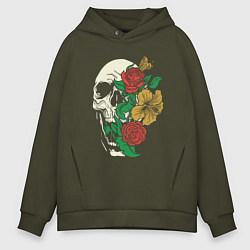 Мужское худи оверсайз Floral Roses Skull