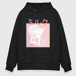 Толстовка оверсайз мужская Vaporwave Strawberry Milk, цвет: черный