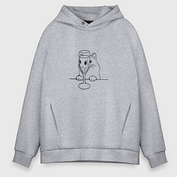 Мужское худи оверсайз Кот с бокалом вина татуировка