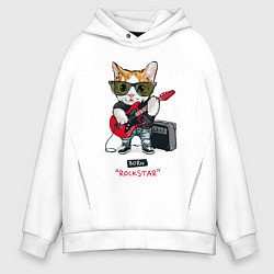 Толстовка оверсайз мужская КРУТОЙ КОТ ГИТАРИСТ, цвет: белый