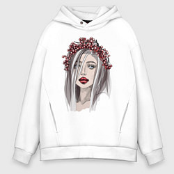 Мужское худи оверсайз Русская красавица и рябина