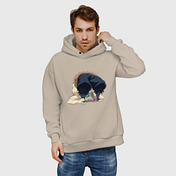 Толстовка оверсайз мужская Клинок, рассекающий демонов, цвет: миндальный — фото 2