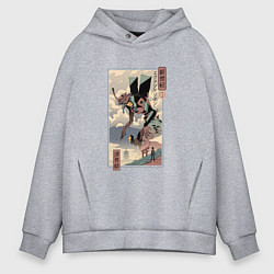 Толстовка оверсайз мужская ЕВАНГЕЛИОН ДРЕВНЯЯ ГРАВЮРА, цвет: меланж