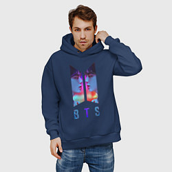 Толстовка оверсайз мужская Logo BTS, цвет: тёмно-синий — фото 2