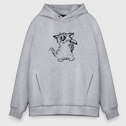 Мужское худи оверсайз Котенок с вилкой и сосиской