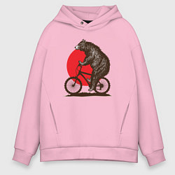 Мужское худи оверсайз Медведь на велосиеде