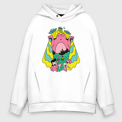 Толстовка оверсайз мужская Гигантский кот пришелец монстр, цвет: белый