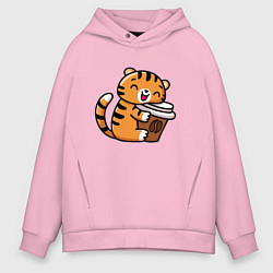 Мужское худи оверсайз Тигренок и кофе