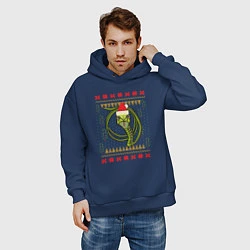 Толстовка оверсайз мужская Рождественский свитер Скептическая змея, цвет: тёмно-синий — фото 2