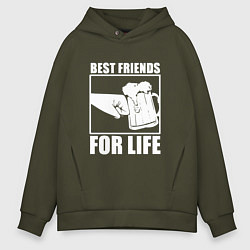 Толстовка оверсайз мужская Best Friends For Life-Кулак встрою, цвет: хаки