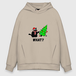 Мужское худи оверсайз Кот роняет елку