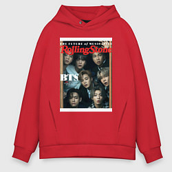 Толстовка оверсайз мужская BTS БТС на обложке журнала, цвет: красный