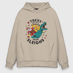 Толстовка оверсайз мужская T-Rex Christmas, цвет: миндальный